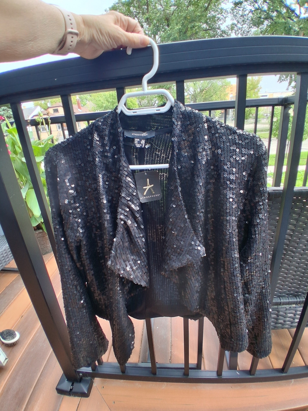 NWT Atmosphere Primark Black Sequin Open Front Draped Jacket - Size S